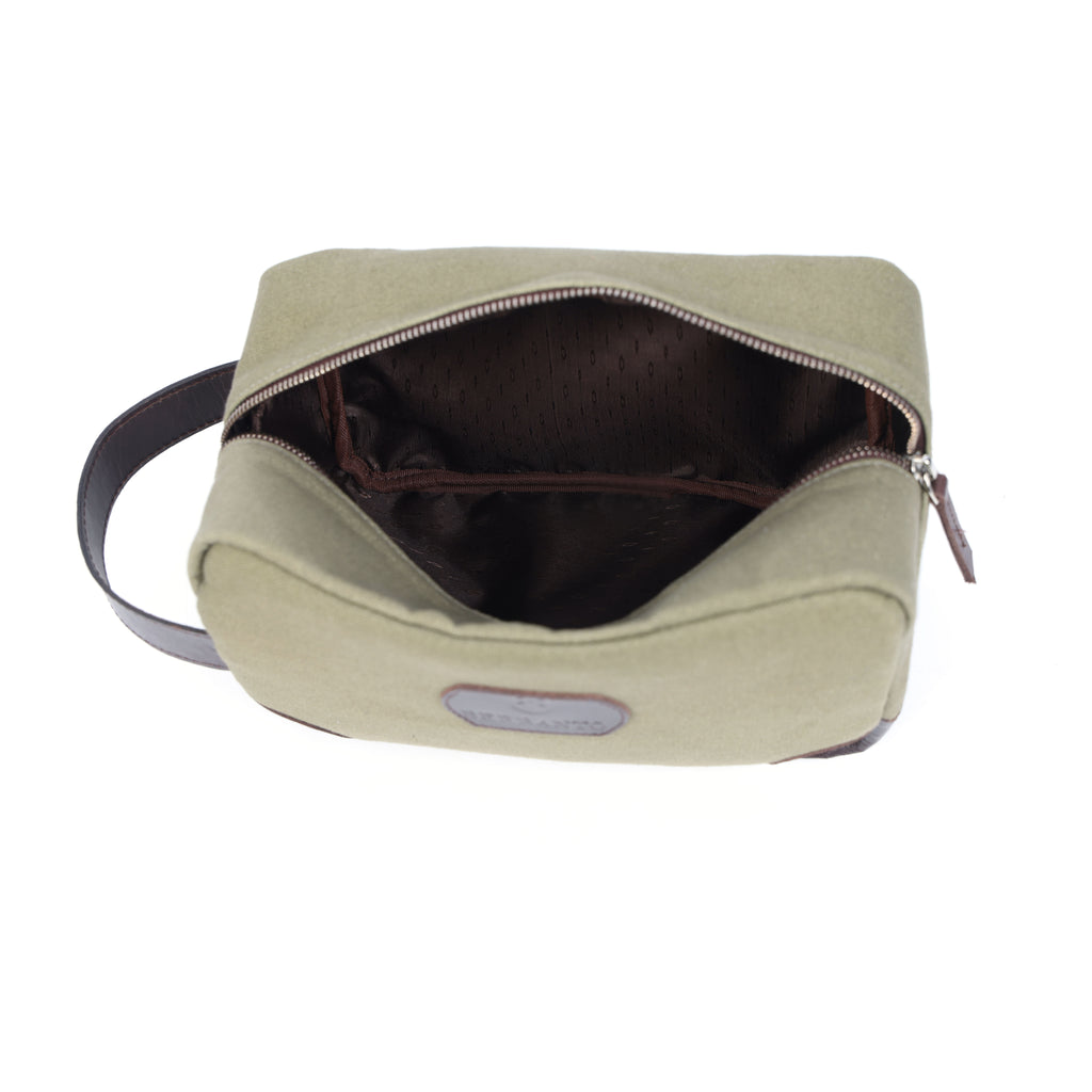 Urban Voyager Dopp Kit – Olive Canvas & Brown Leather Travel Toiletry Bag