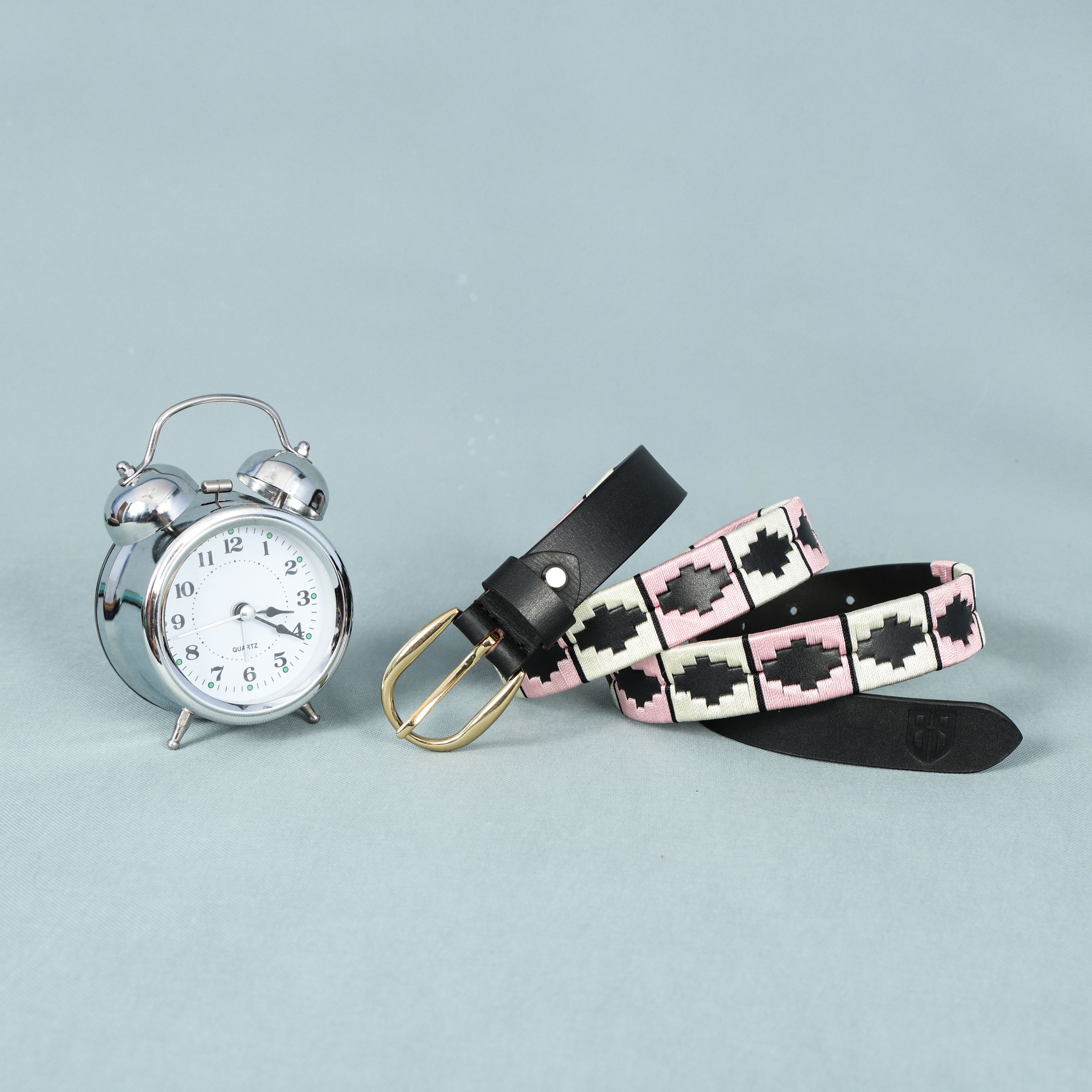 Celeste (Ladies’ Polo Belt with Golden Buckle – Argentinian Handcrafted Leather with Traditional Embroidered Patterns)
