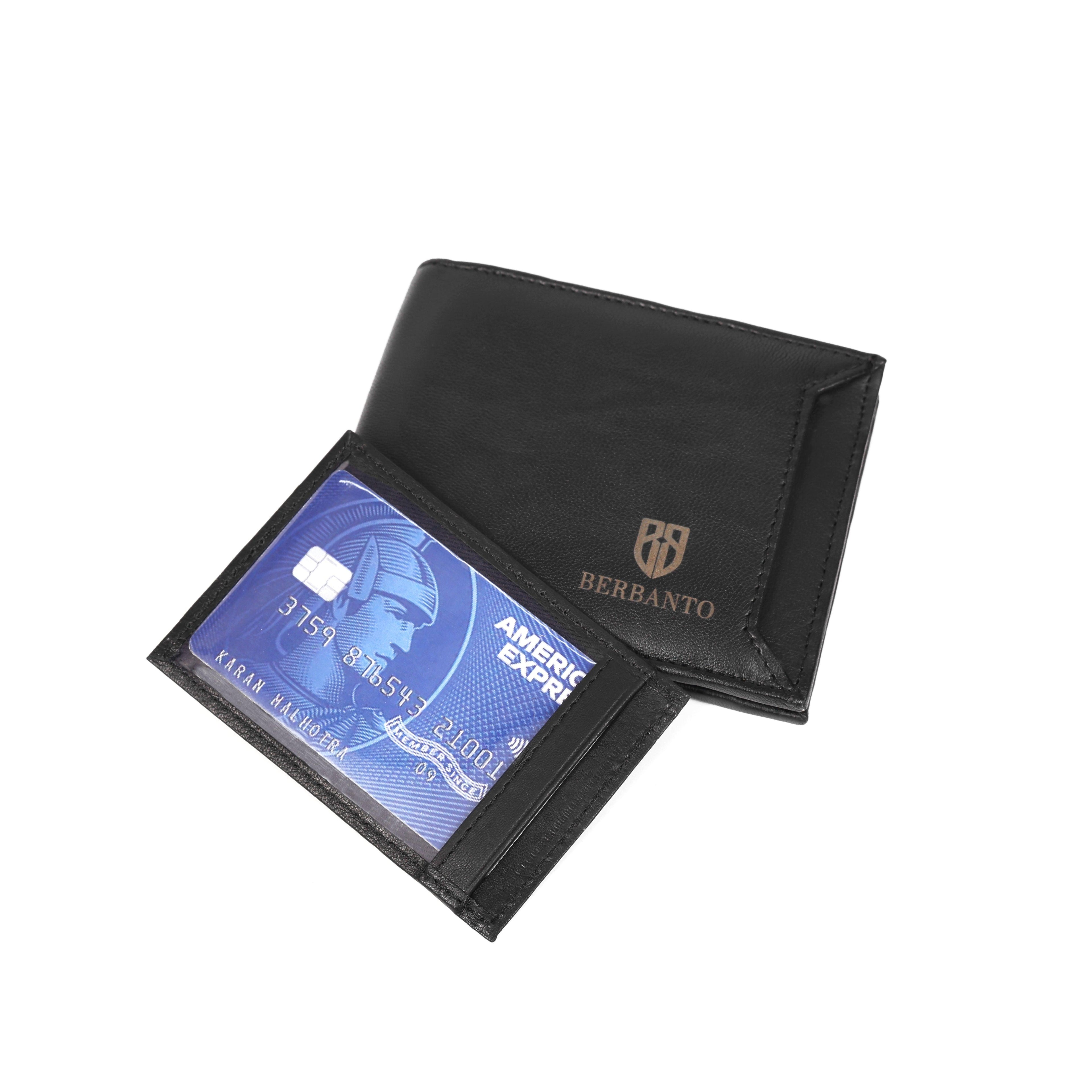 Black Leather Wallet with Removable Card Holder