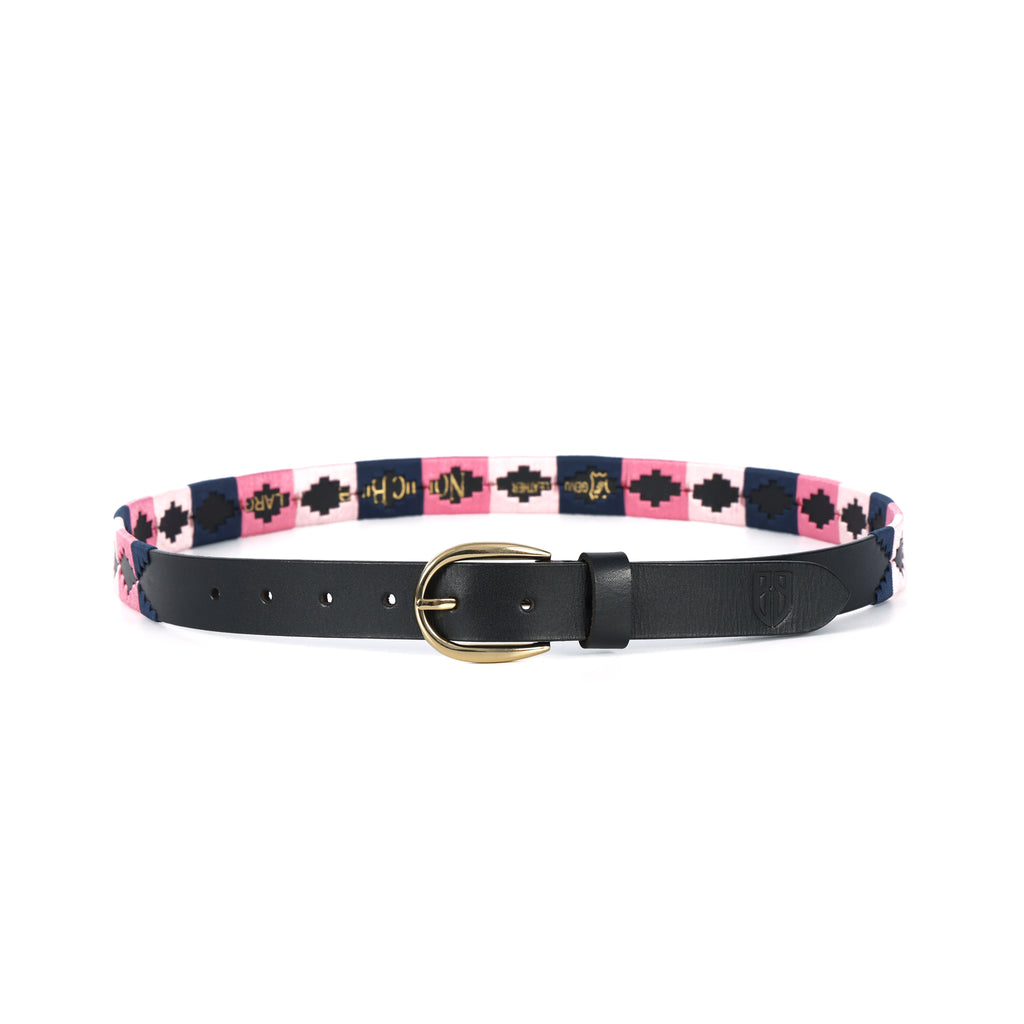 Rosaria (Ladies’ Polo Belt with Golden Buckle – Argentinian Handcrafted Leather with Traditional Embroidered Patterns)