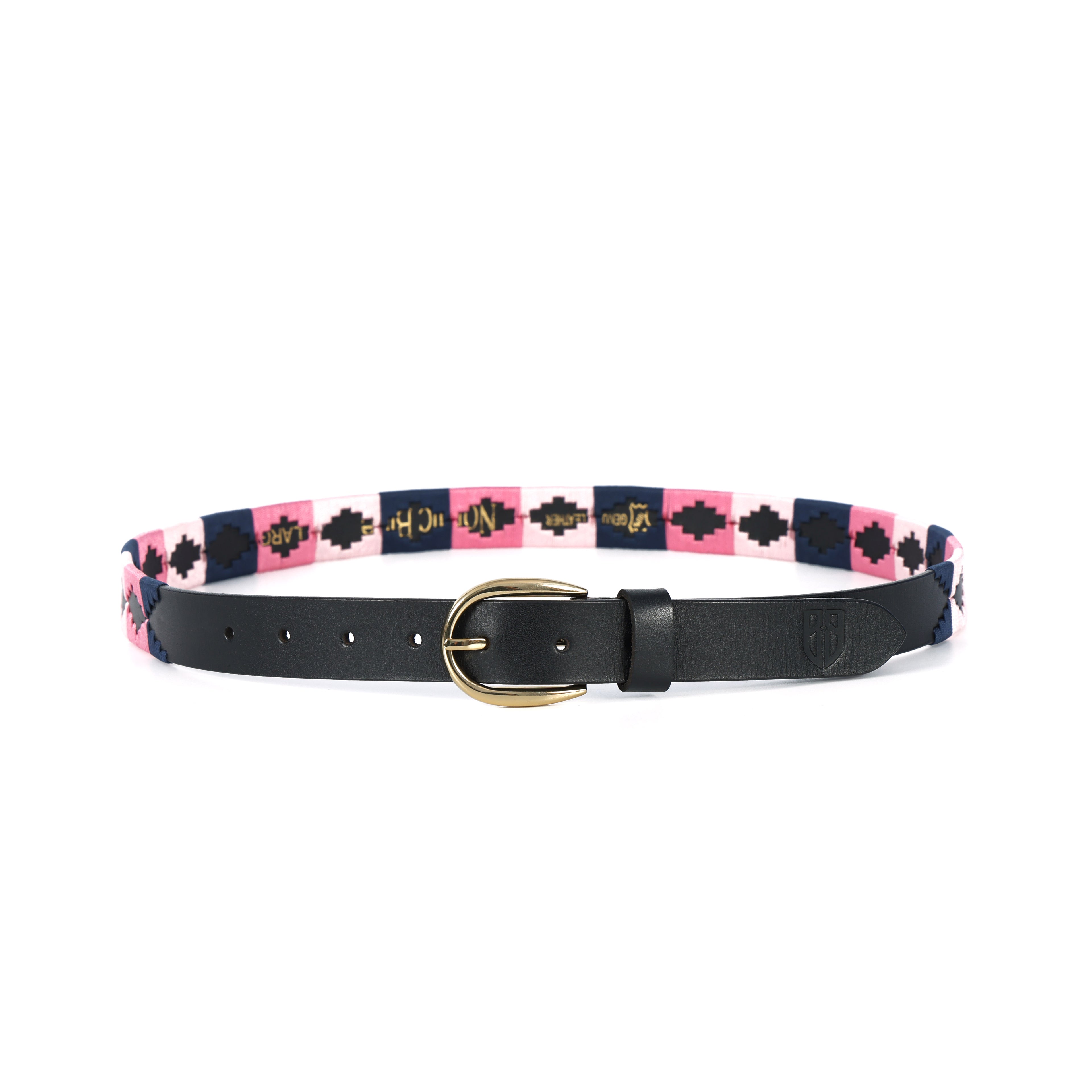 Rosaria (Ladies’ Polo Belt with Golden Buckle – Argentinian Handcrafted Leather with Traditional Embroidered Patterns)