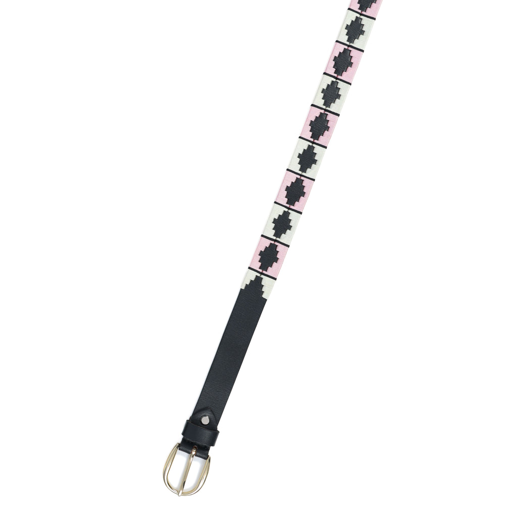 Celeste (Ladies’ Polo Belt with Golden Buckle – Argentinian Handcrafted Leather with Traditional Embroidered Patterns)