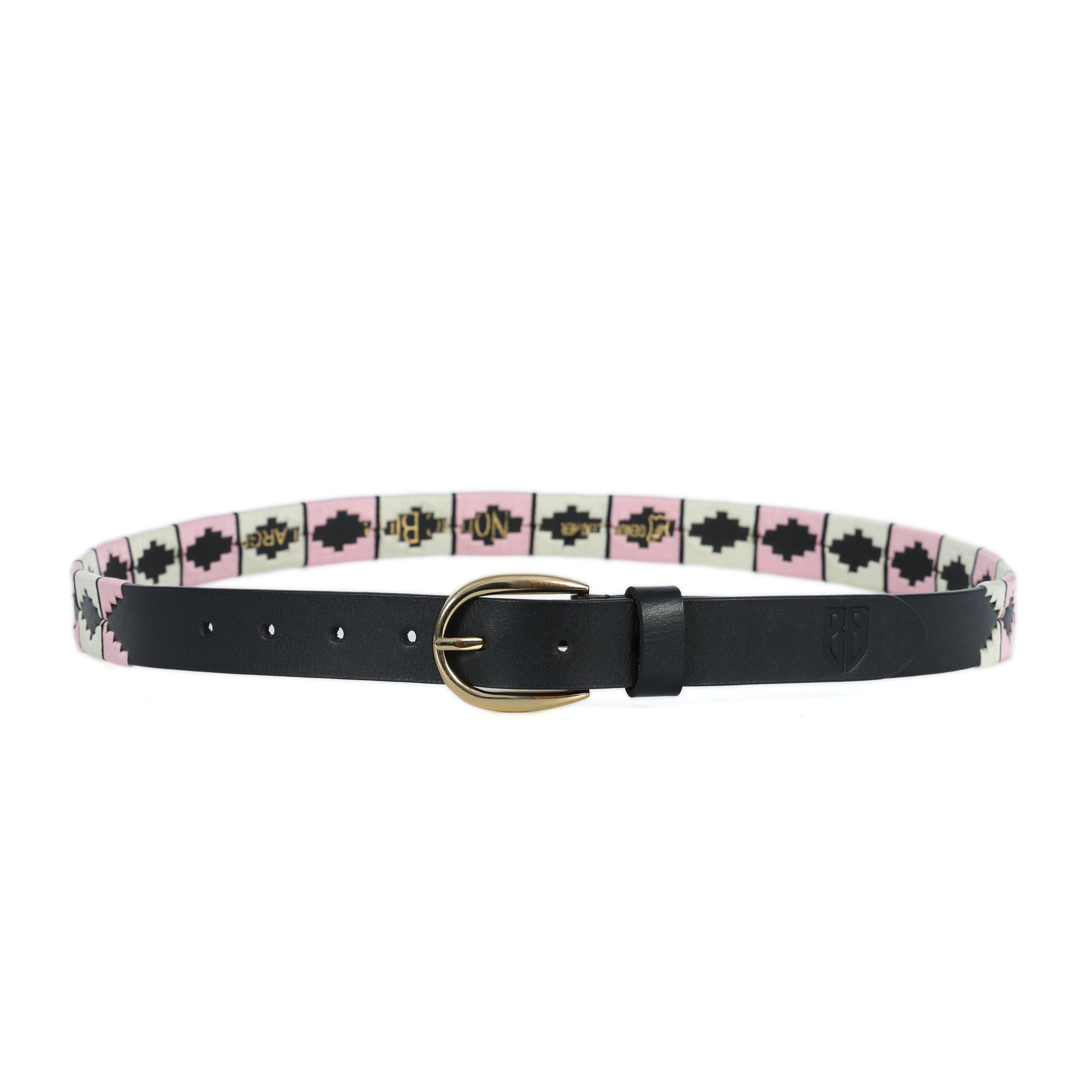 Celeste (Ladies’ Polo Belt with Golden Buckle – Argentinian Handcrafted Leather with Traditional Embroidered Patterns)