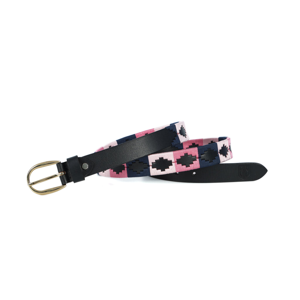Rosaria (Ladies’ Polo Belt with Golden Buckle – Argentinian Handcrafted Leather with Traditional Embroidered Patterns)