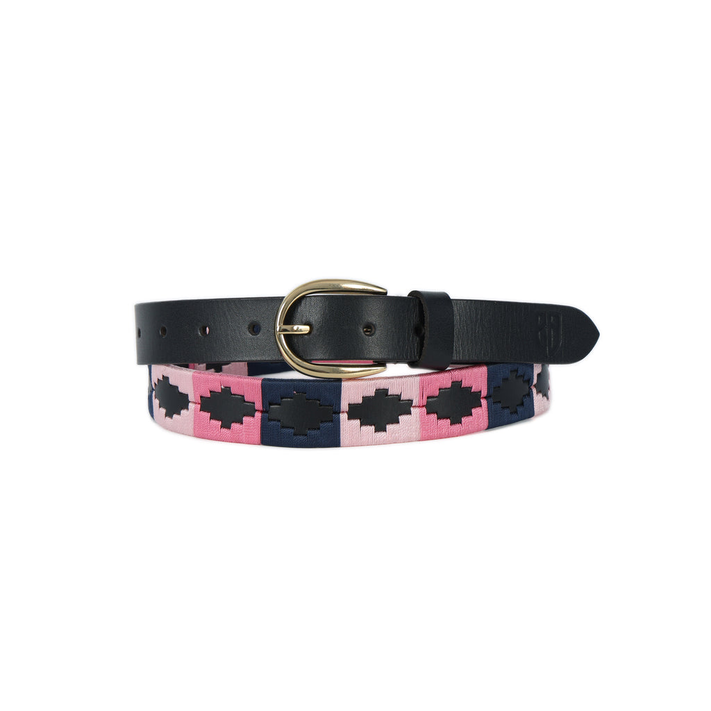 Rosaria (Ladies’ Polo Belt with Golden Buckle – Argentinian Handcrafted Leather with Traditional Embroidered Patterns)