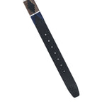 Black Polo Leather Belt with Blue, Cream, and Brown Stitching & Antique Buckle