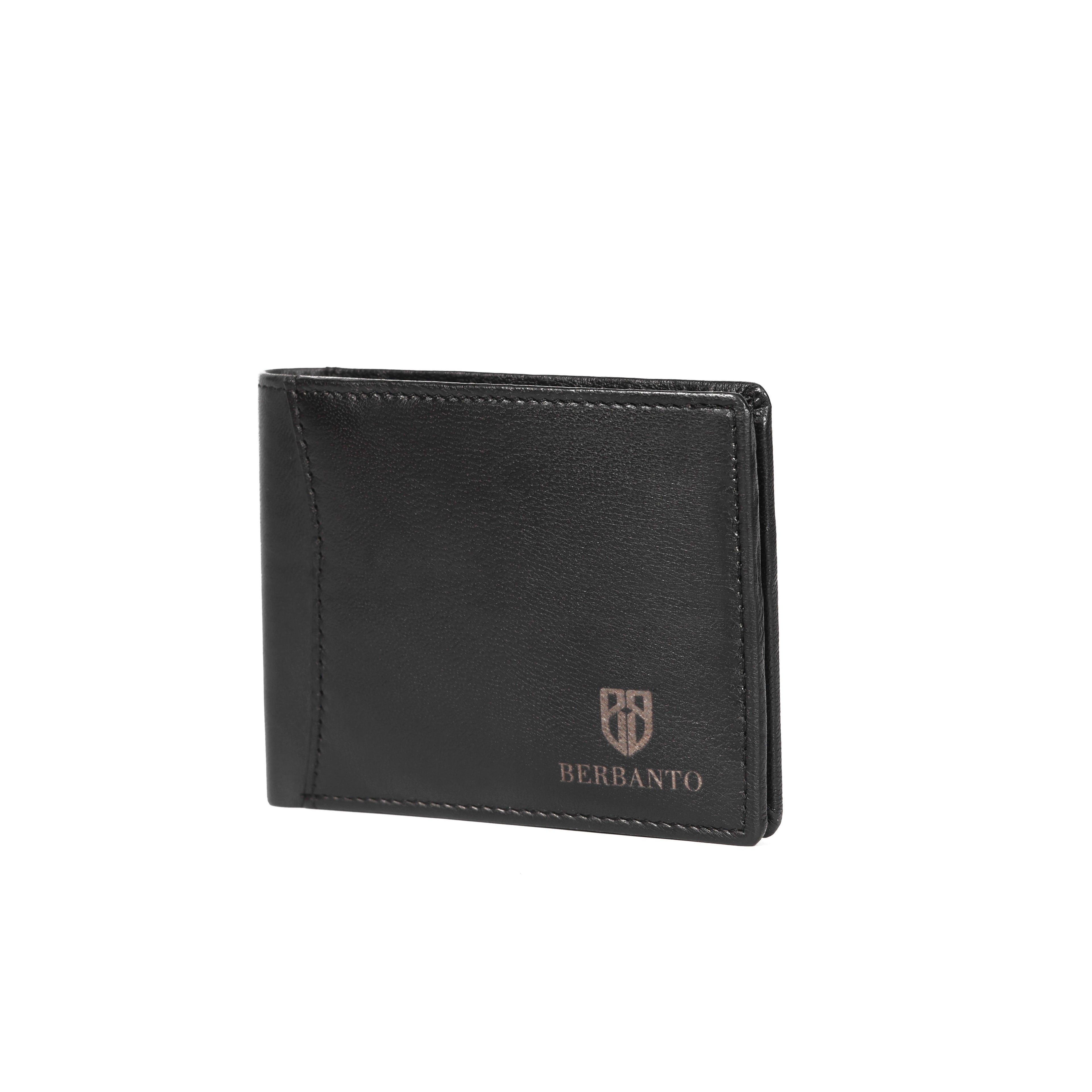 Black Leather Wallet with Transparent ID Card Slot