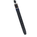 Black Polo Leather Belt with Brown, Cream, and Blue Stitching & Silver Buckle