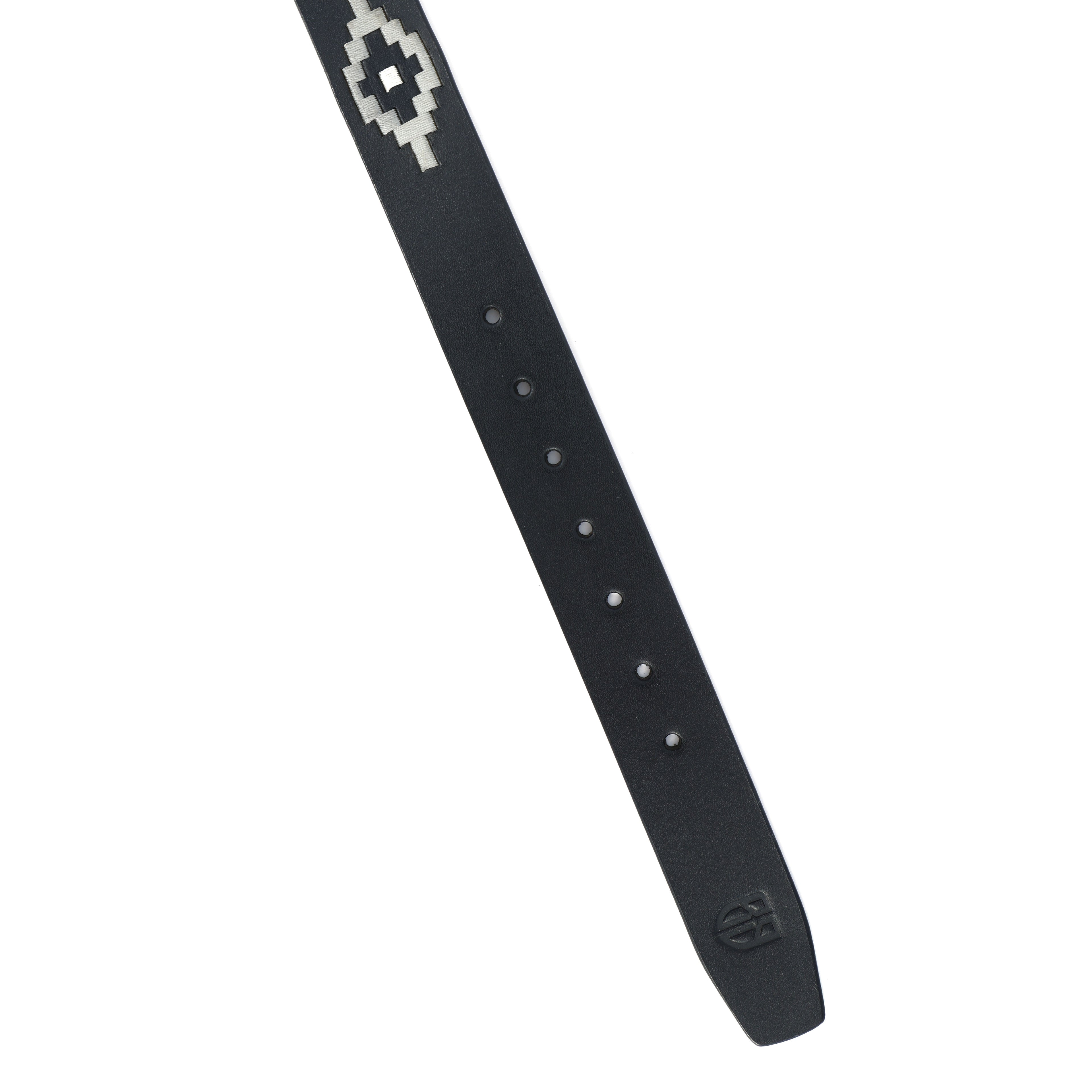 Black Polo Leather Belt with Cream Stitching & Antique Buckle