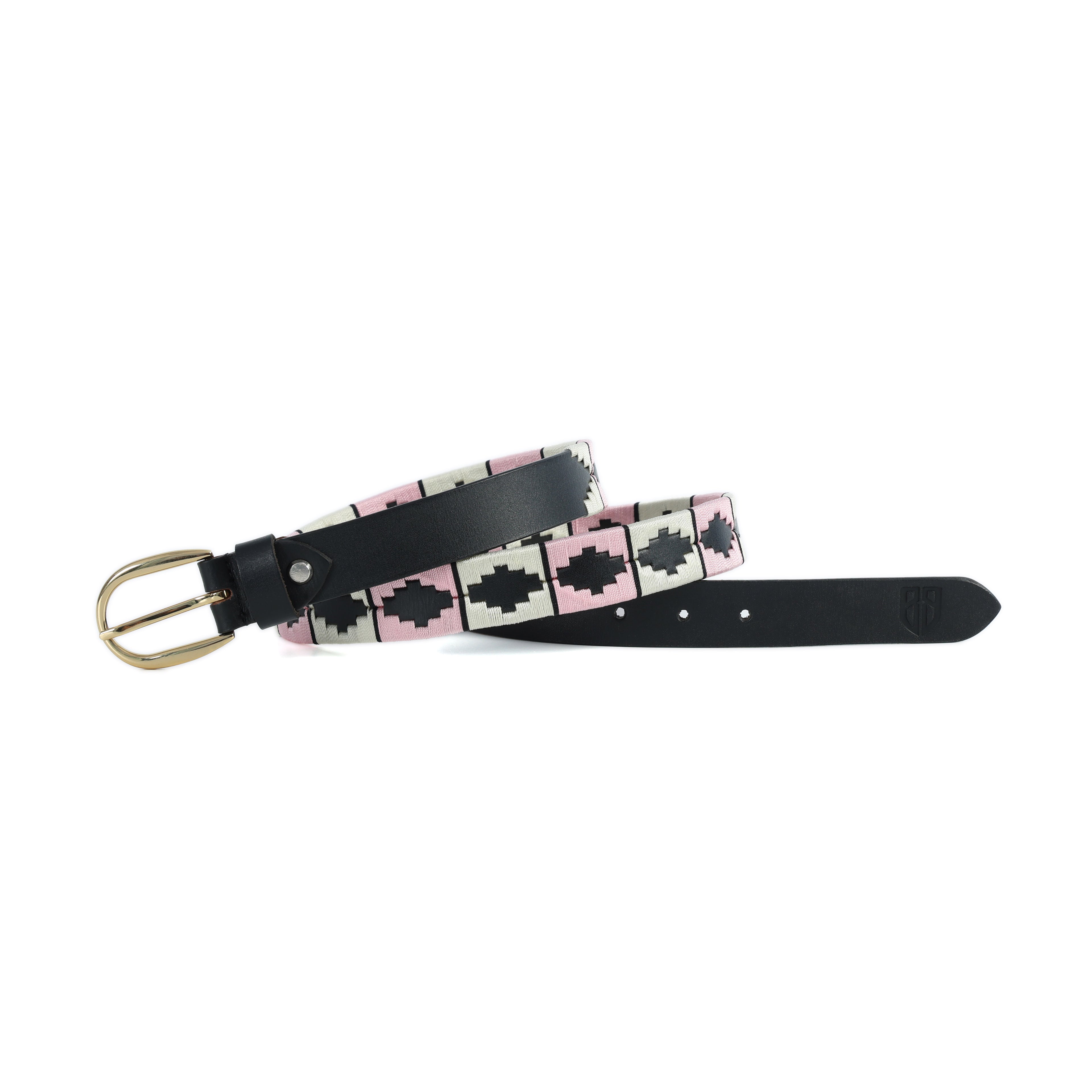 Celeste (Ladies’ Polo Belt with Golden Buckle – Argentinian Handcrafted Leather with Traditional Embroidered Patterns)