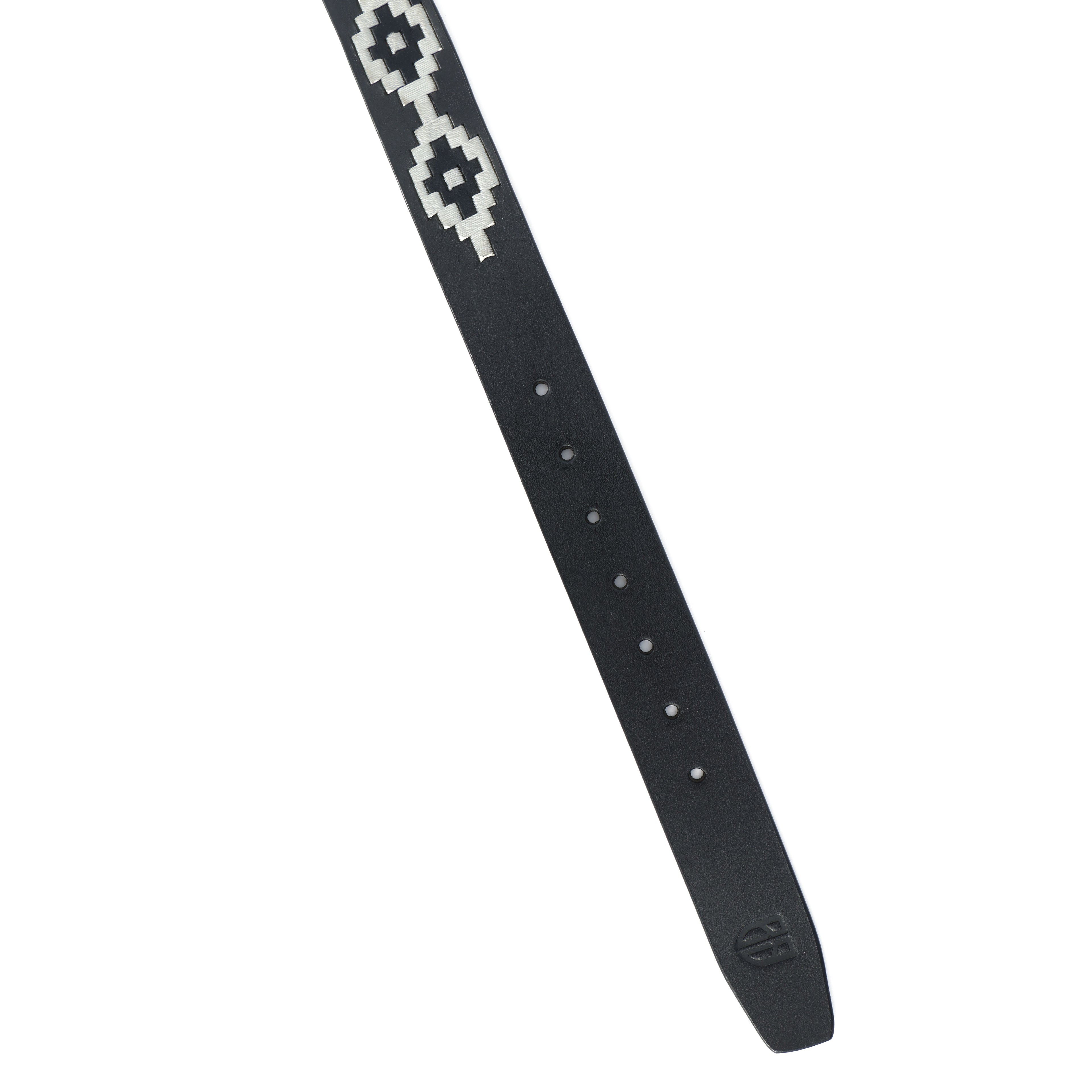 Black Polo Leather Belt with Cream Stitching & Silver Buckle