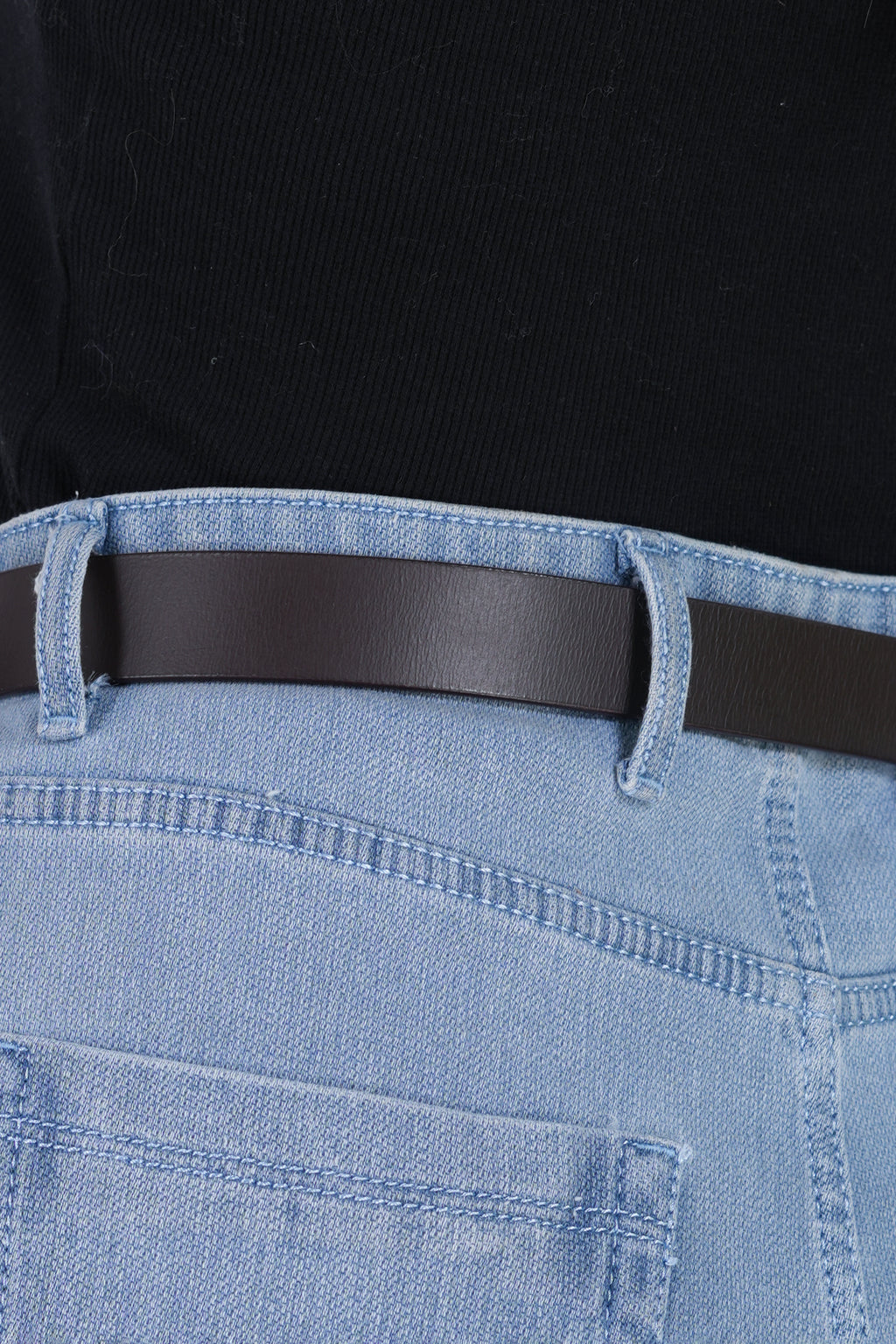 Black Leather Belt for Women with Silver Buckle