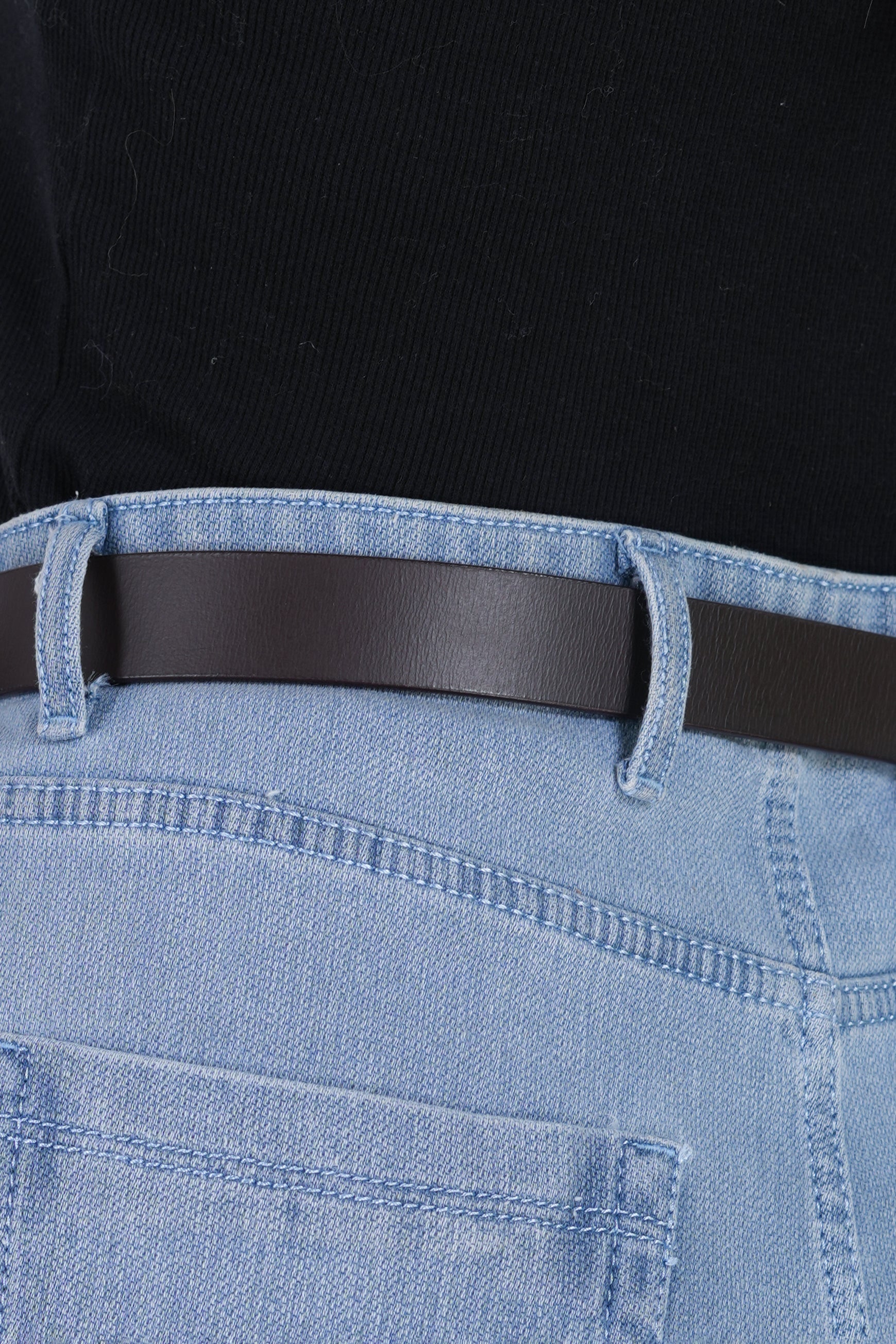 Black Leather Belt for Women with Silver Buckle