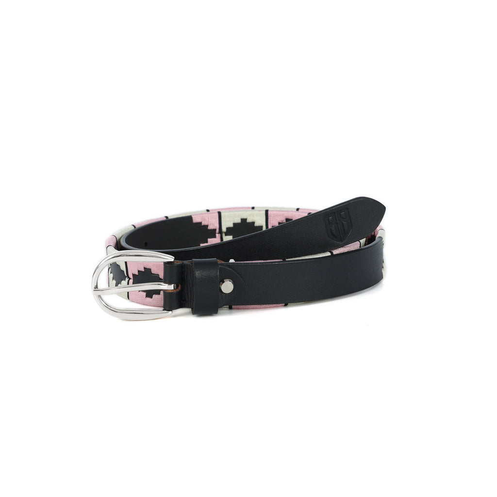 Celeste (Ladies’ Polo Belt with Silver Buckle – Argentinian Handcrafted Leather with Traditional Embroidered Patterns)