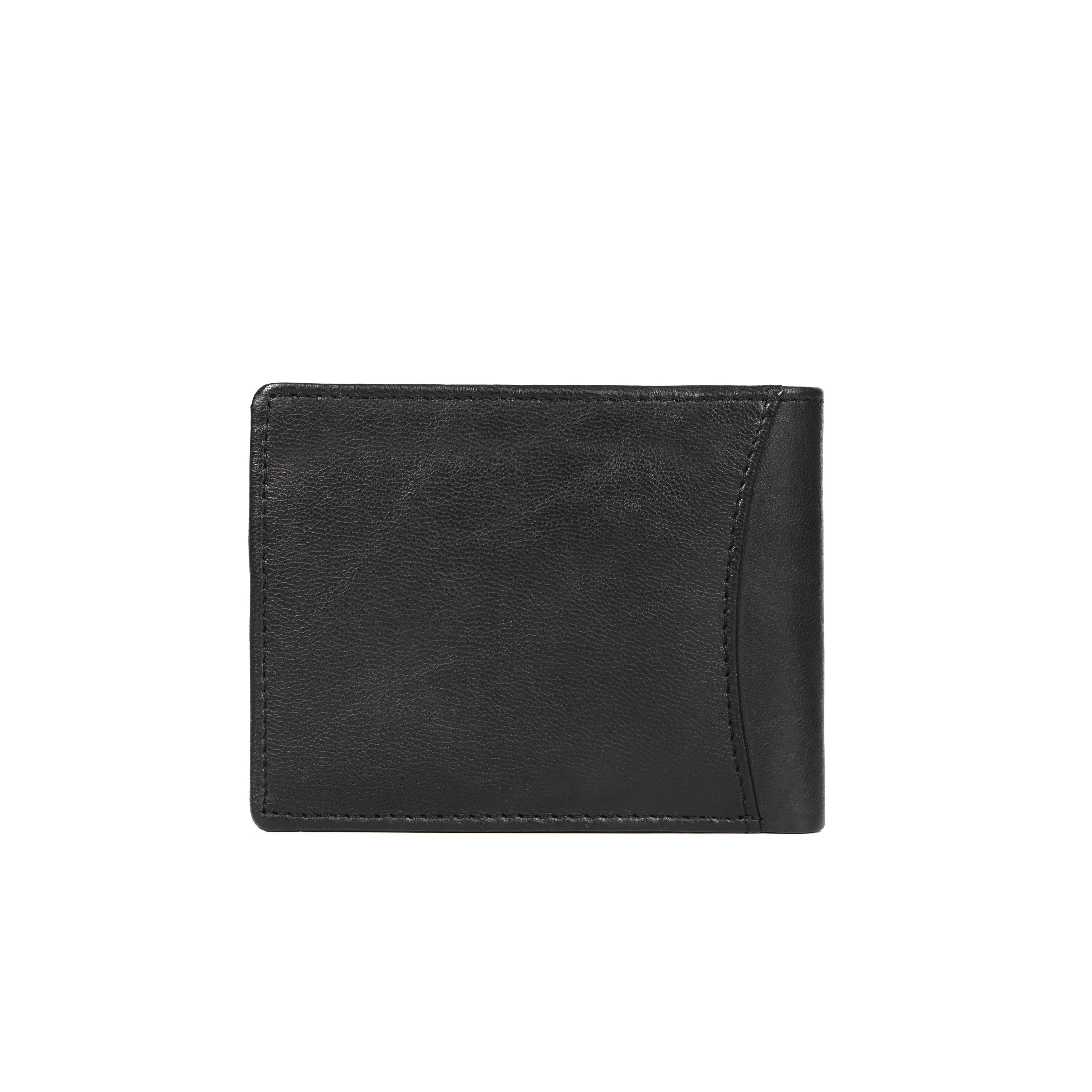 Black Leather Wallet with Transparent ID Card Slot