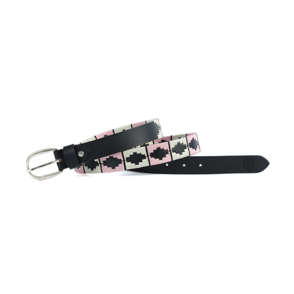 Celeste (Ladies’ Polo Belt with Silver Buckle – Argentinian Handcrafted Leather with Traditional Embroidered Patterns)