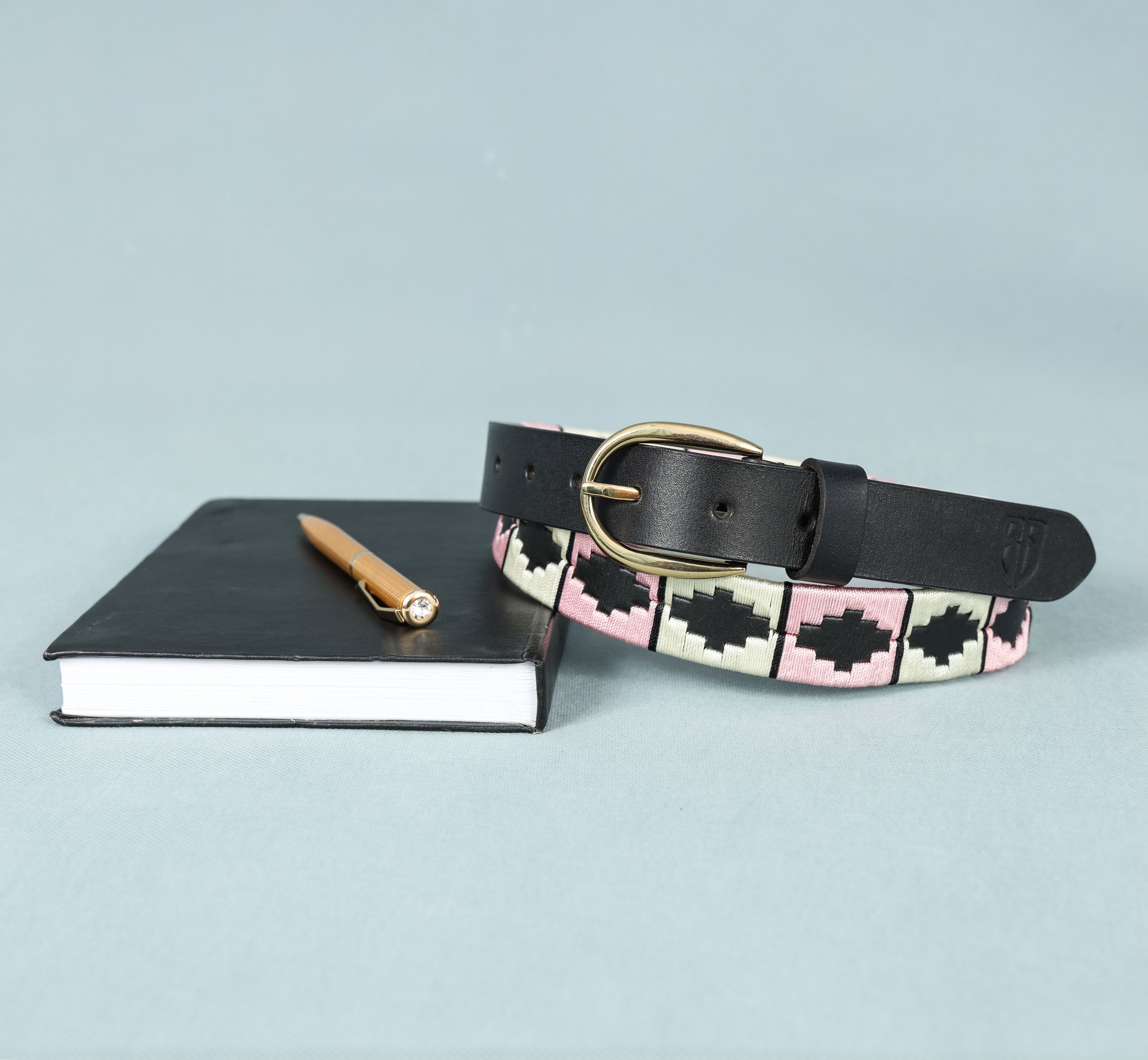 Celeste (Ladies’ Polo Belt with Golden Buckle – Argentinian Handcrafted Leather with Traditional Embroidered Patterns)