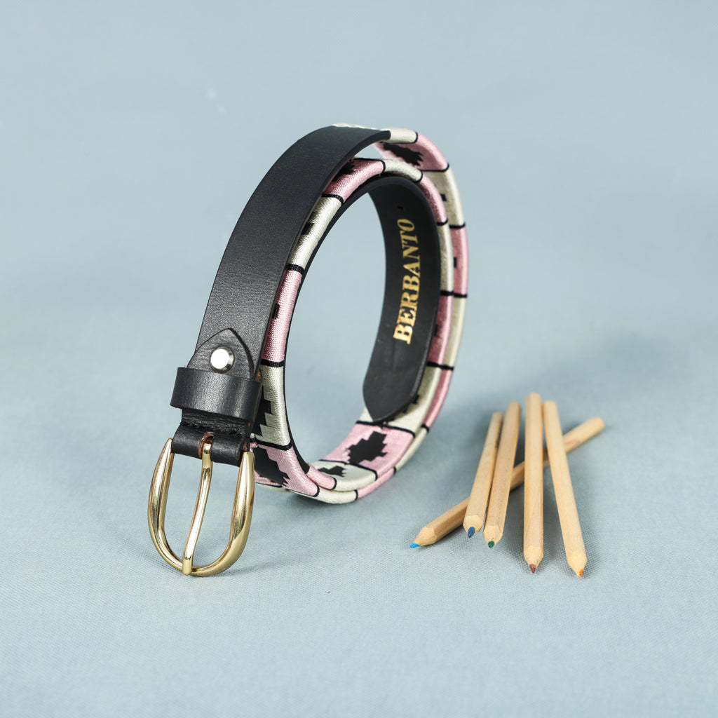 Celeste (Ladies’ Polo Belt with Golden Buckle – Argentinian Handcrafted Leather with Traditional Embroidered Patterns)