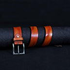 Tan Hand-Painted Leather Belt - Hammered with Antique Buckle