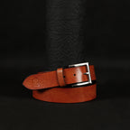Tan Hand-Painted Leather Belt - Distressed with Silver Buckle