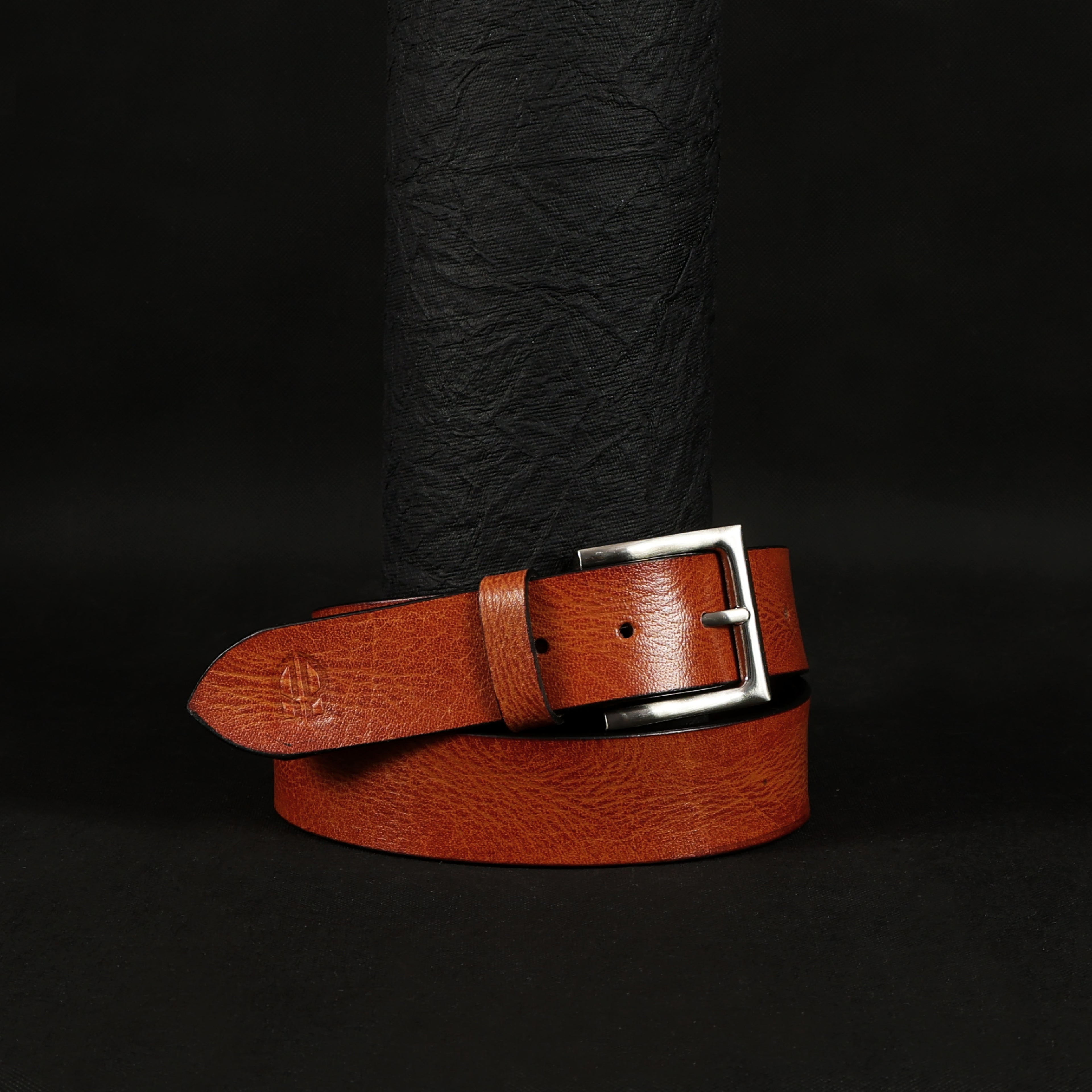 Tan Hand-Painted Leather Belt - Distressed with Silver Buckle