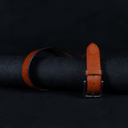 Tan Hand-Painted Leather Belt - Tree Pattern with Antique Buckle