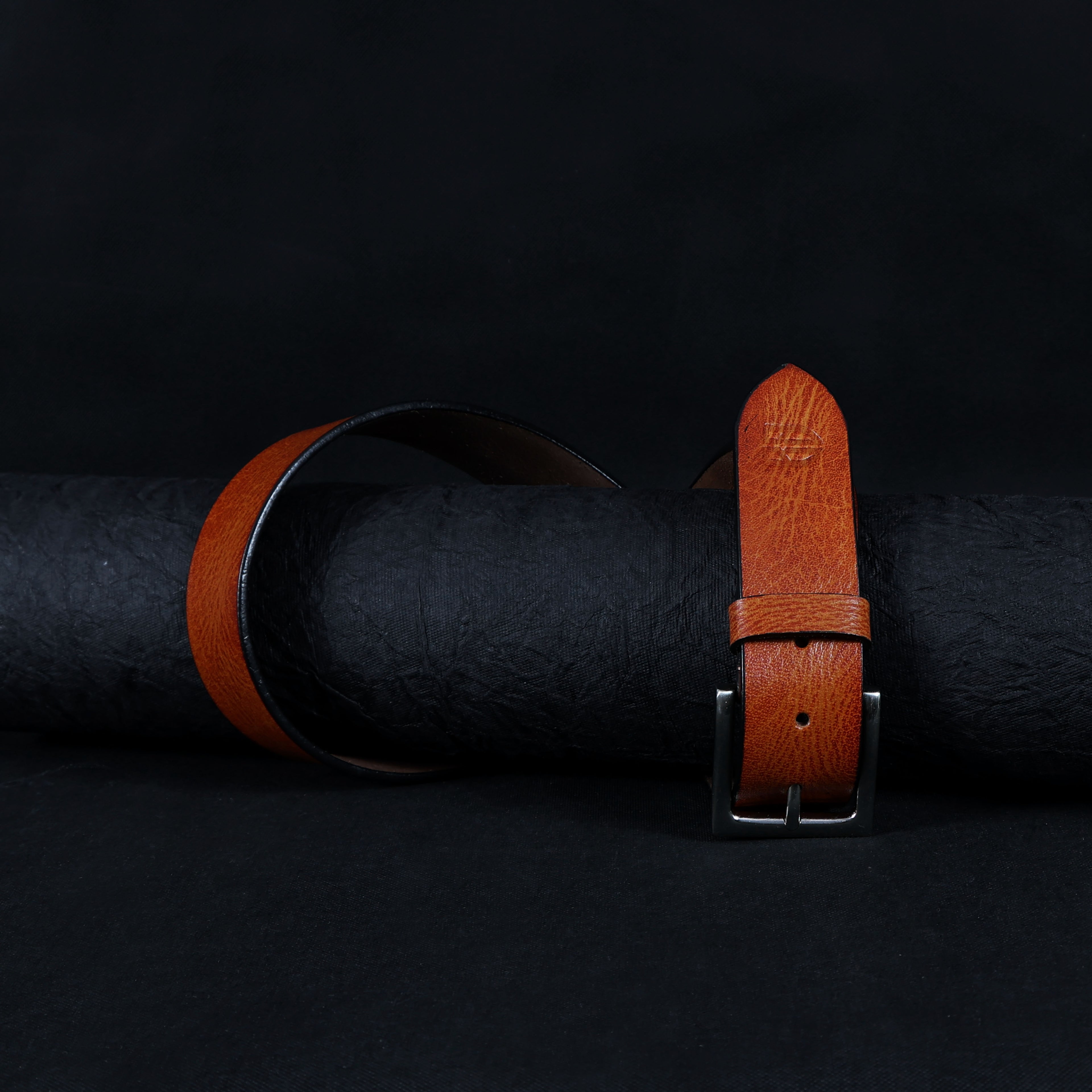 Tan Hand-Painted Leather Belt - Tree Pattern with Antique Buckle
