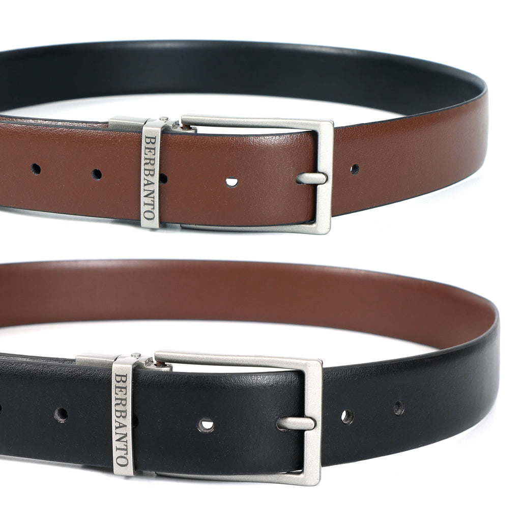 Berbanto Classic Smooth Reversible Belt – Silver Buckle
