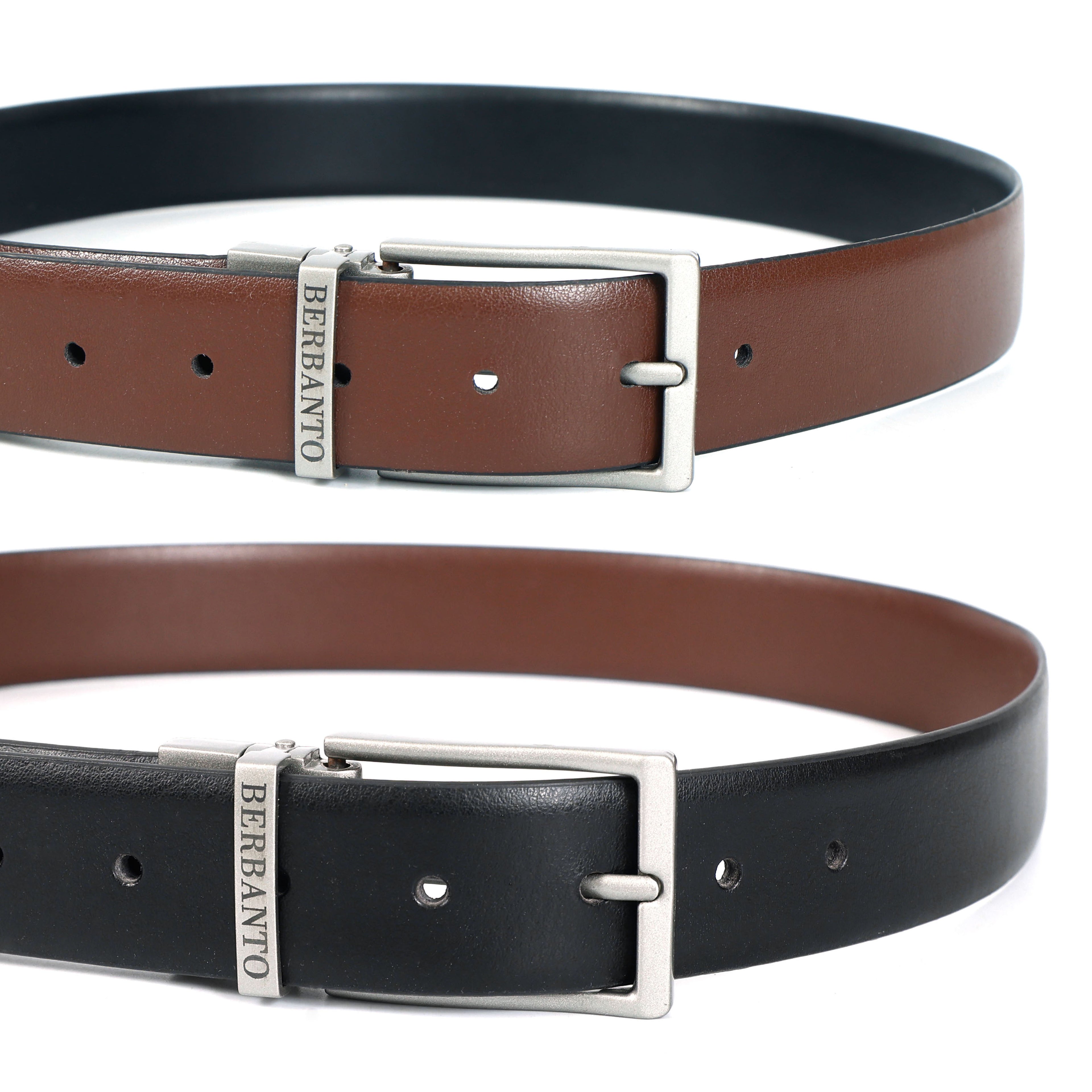 Berbanto Classic Smooth Reversible Belt – Silver Buckle