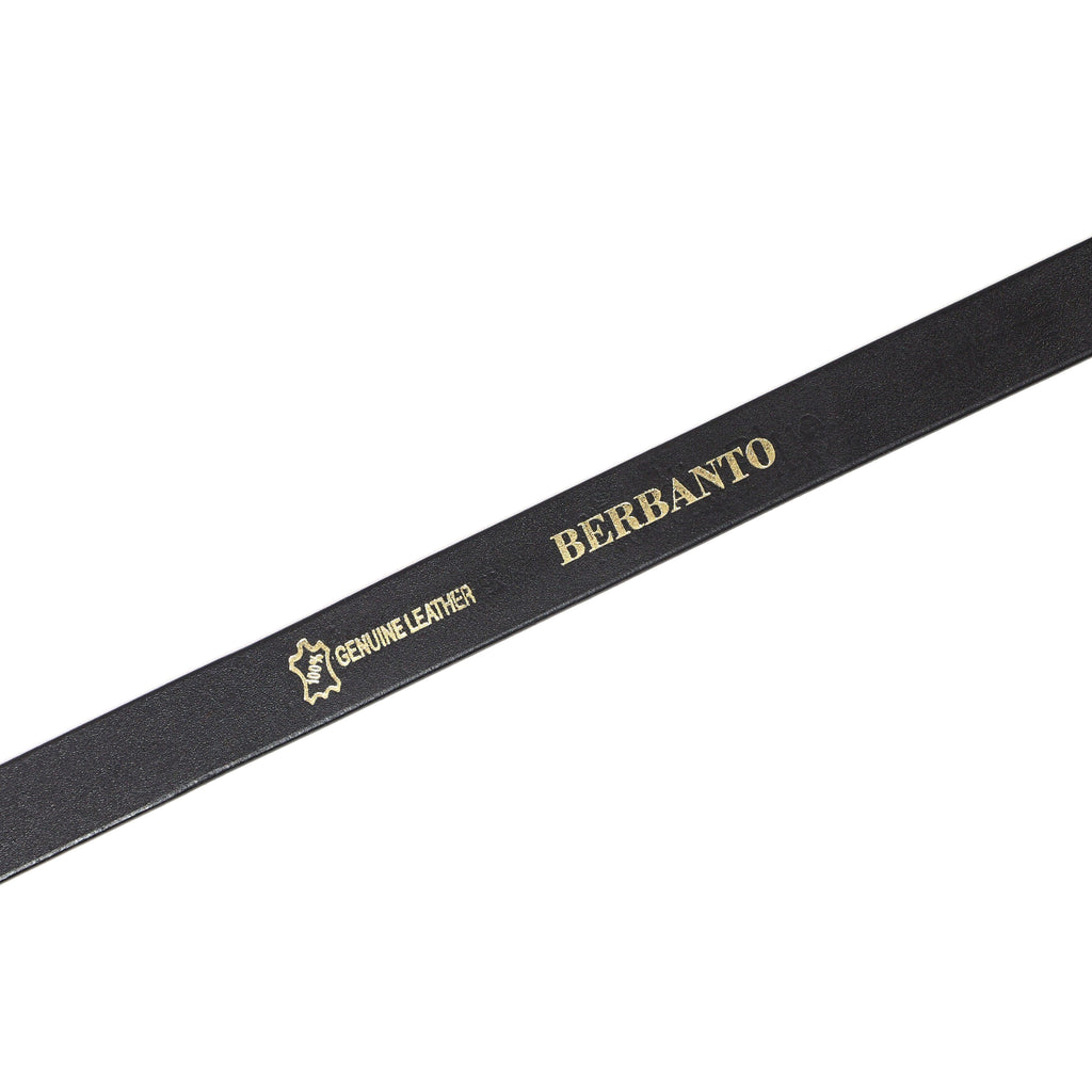 Black Leather Belt for Women with Matte Silver Buckle