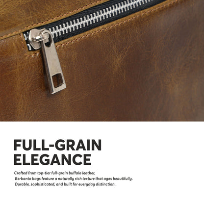 Tan Full-Grain Crunch Leather Laptop Bag