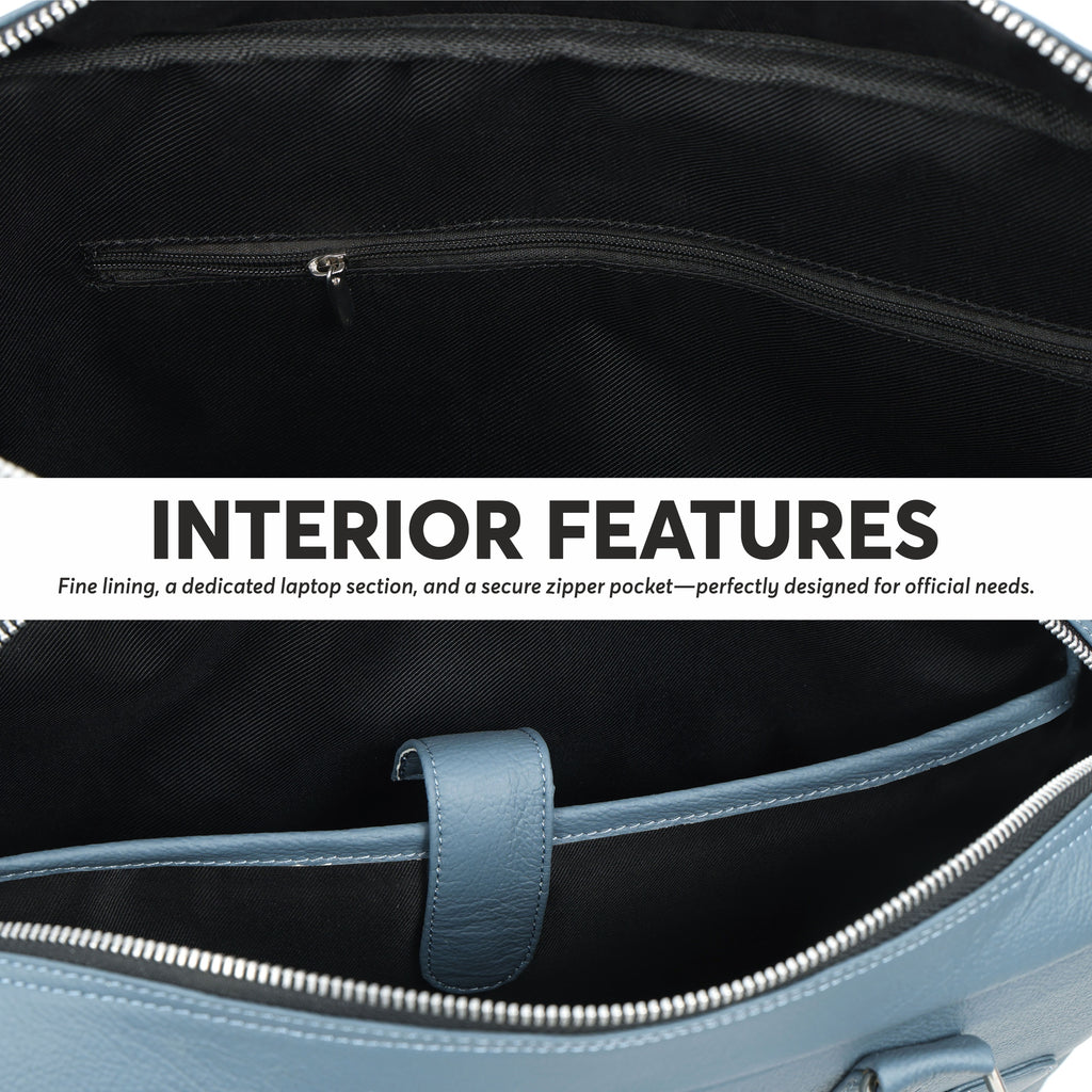 Steel-Blue Full-Grain Leather Laptop Bag