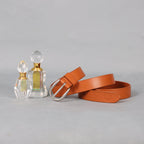 Tan Leather Belt for Women with Silver Buckle