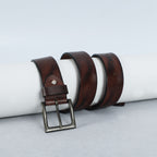 Brown Hand-Painted Leather Belt - Distressed with Antique Buckle