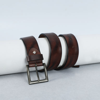 Brown Hand-Painted Leather Belt - Distressed with Antique Buckle