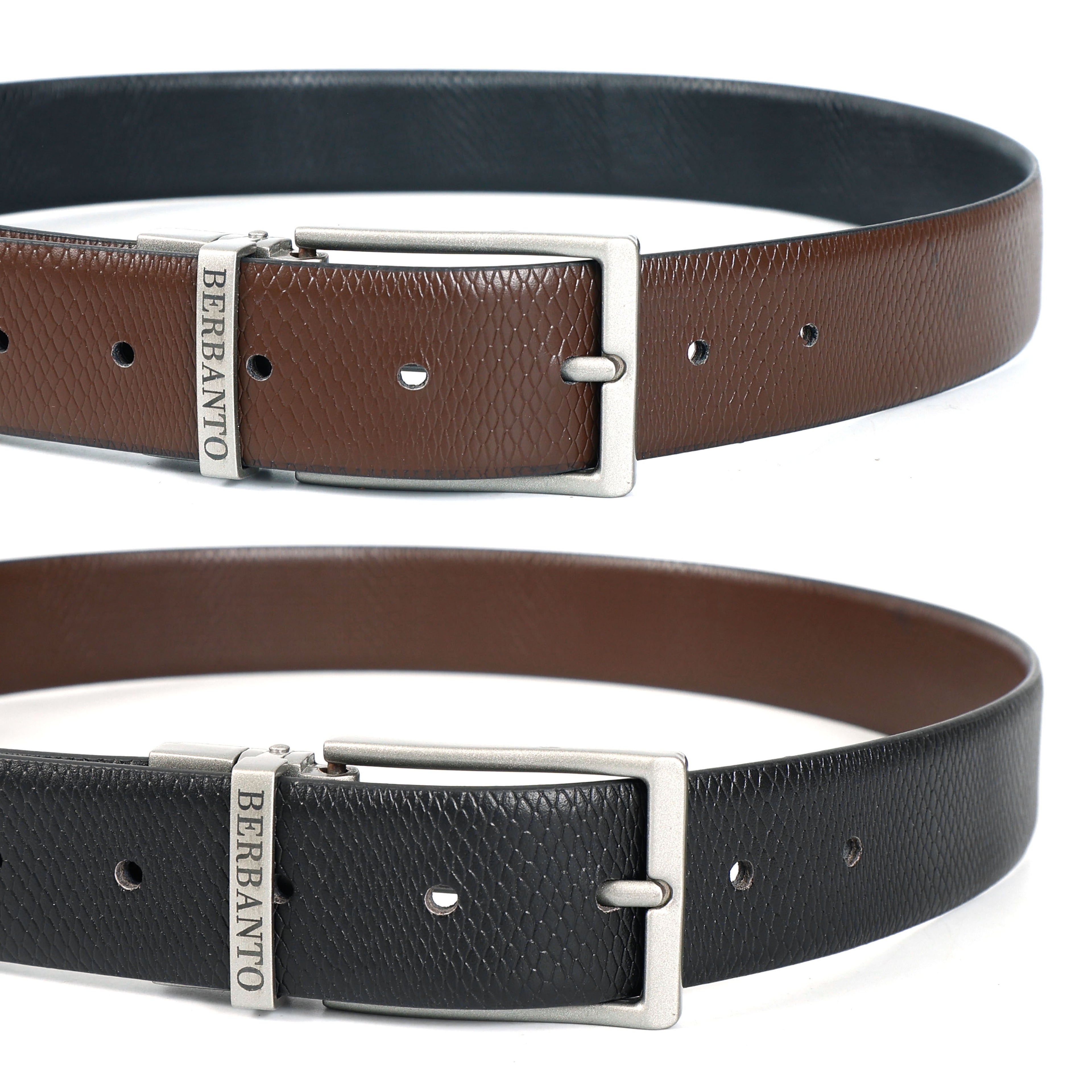 Berbanto Diamond Weave Reversible Belt – Silver Buckle