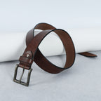 Brown Hand-Painted Leather Belt - Tree Pattern with Antique Buckle