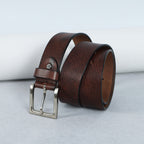 Brown Hand-Painted Leather Belt - Hammered with Silver Buckle