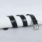 Black Hand-Painted Leather Belt - Hammered with Silver Buckle