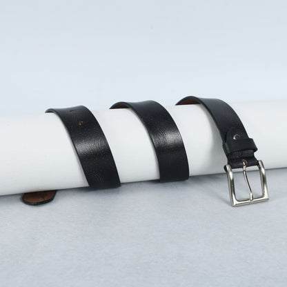 Black Hand-Painted Leather Belt - Hammered with Silver Buckle