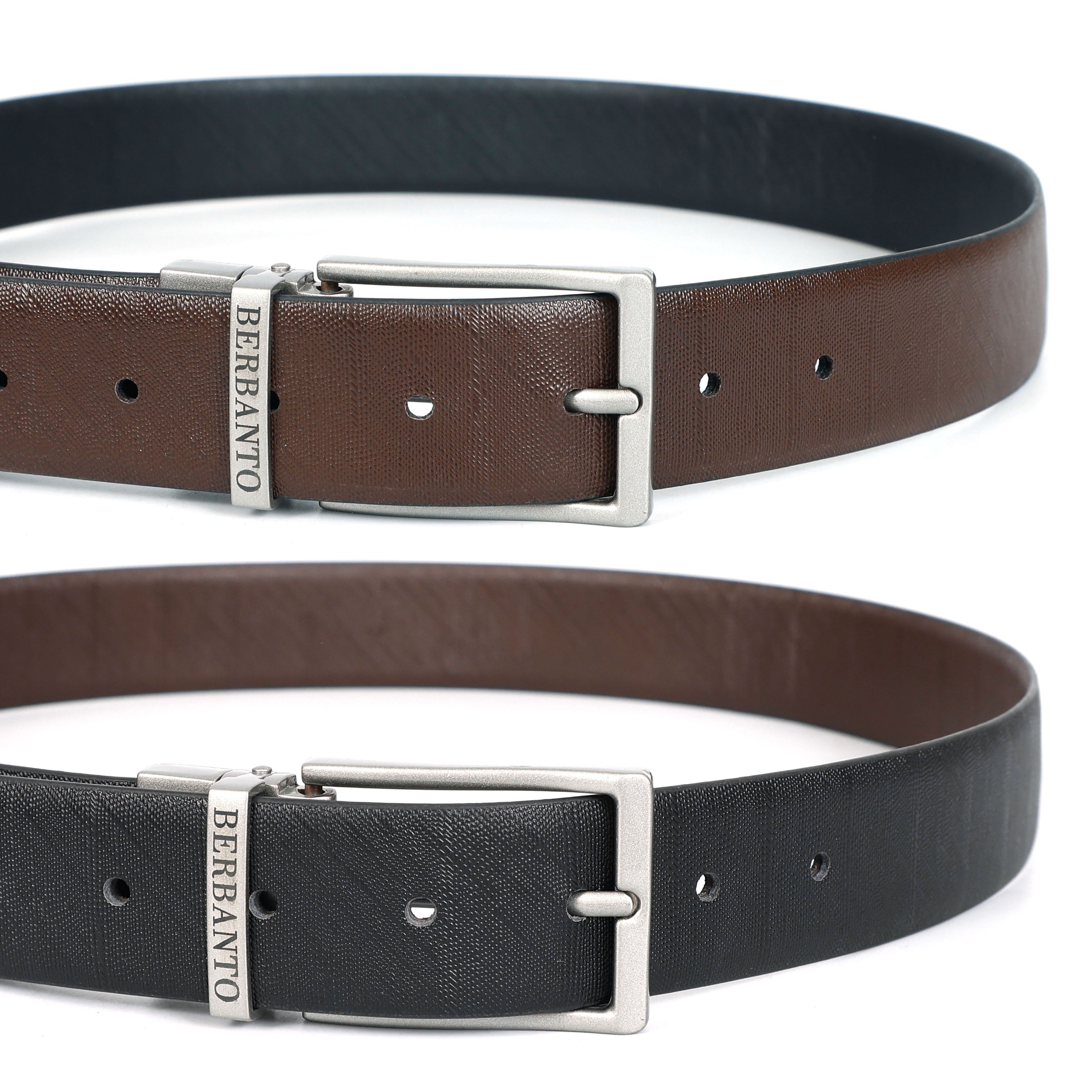 Berbanto Saffiano Prime Reversible Belt – Silver Buckle