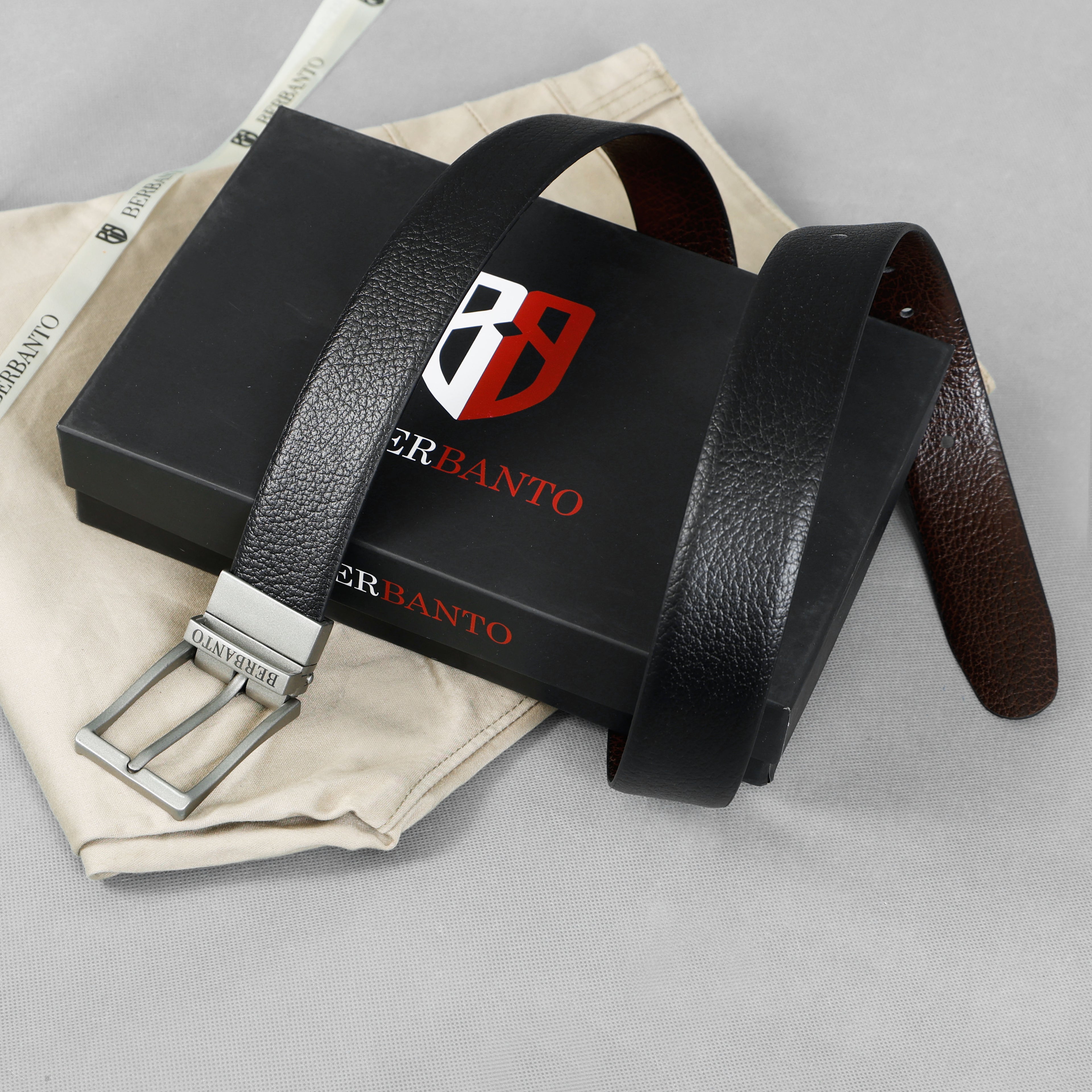 Berbanto Pebble Luxe Reversible Belt – Silver Buckle