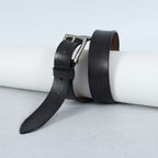 Black Hand-Painted Leather Belt - Tree Pattern with Silver Buckle
