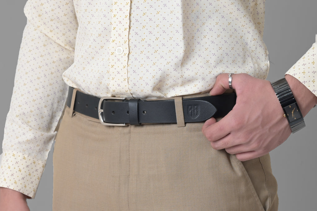 Black Leather Belt with Silver Buckle