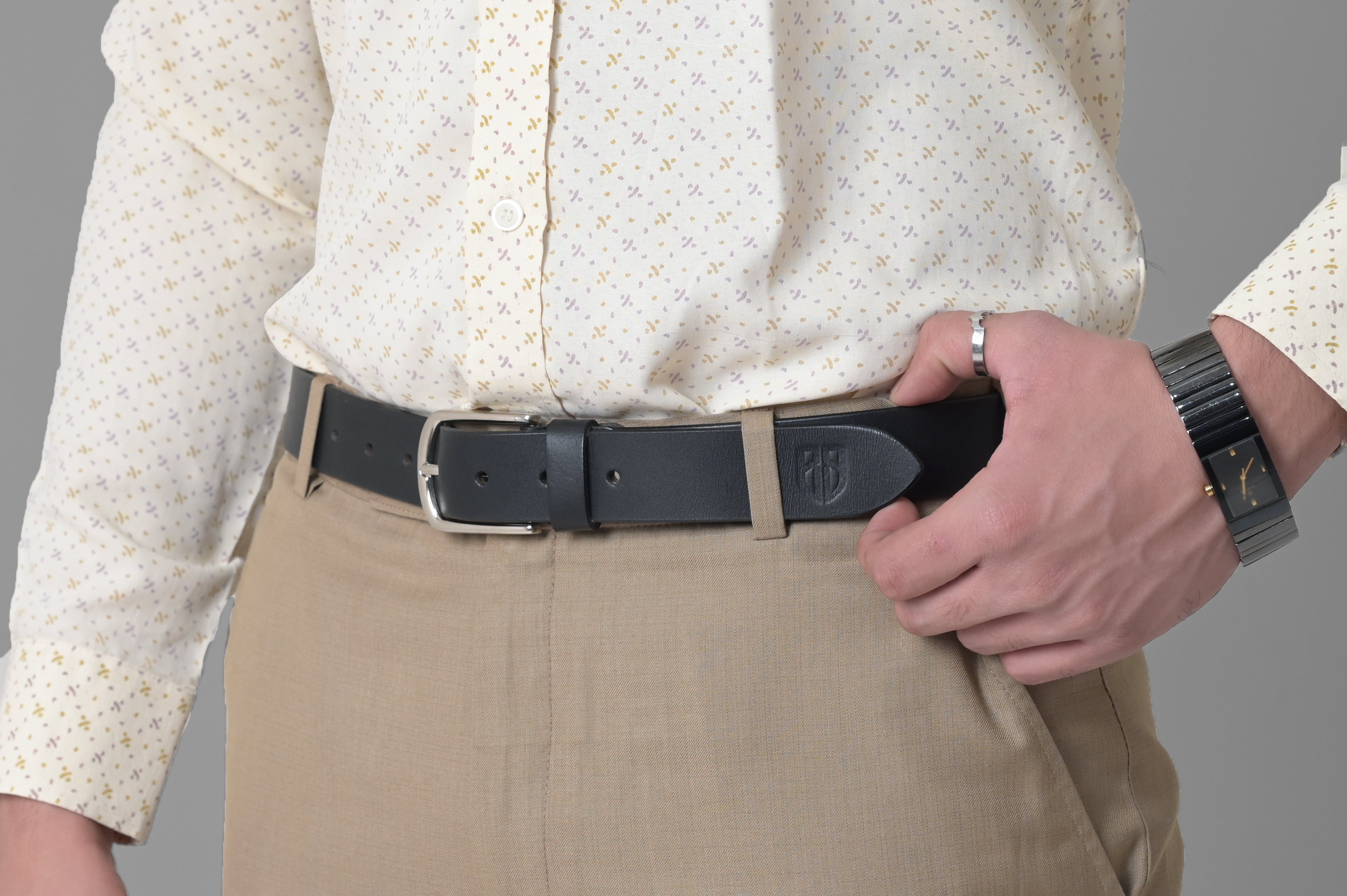 Black Leather Belt with Silver Buckle