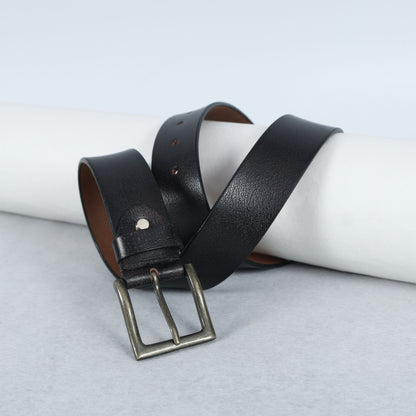 Black Hand-Painted Leather Belt - Tree Pattern with Antique Buckle