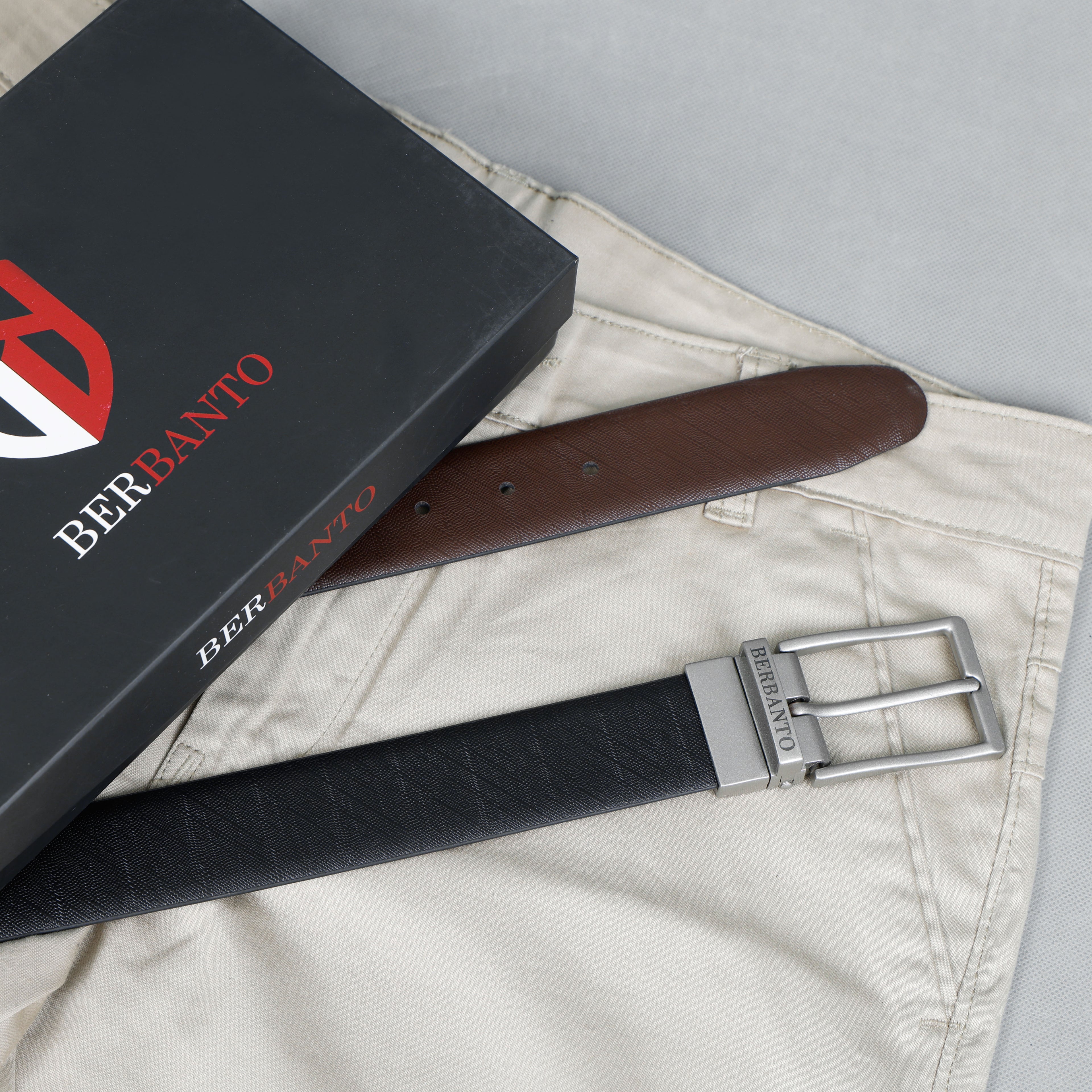 Berbanto Saffiano Prime Reversible Belt – Silver Buckle