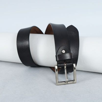Black Hand-Painted Leather Belt - Distressed with Silver Buckle