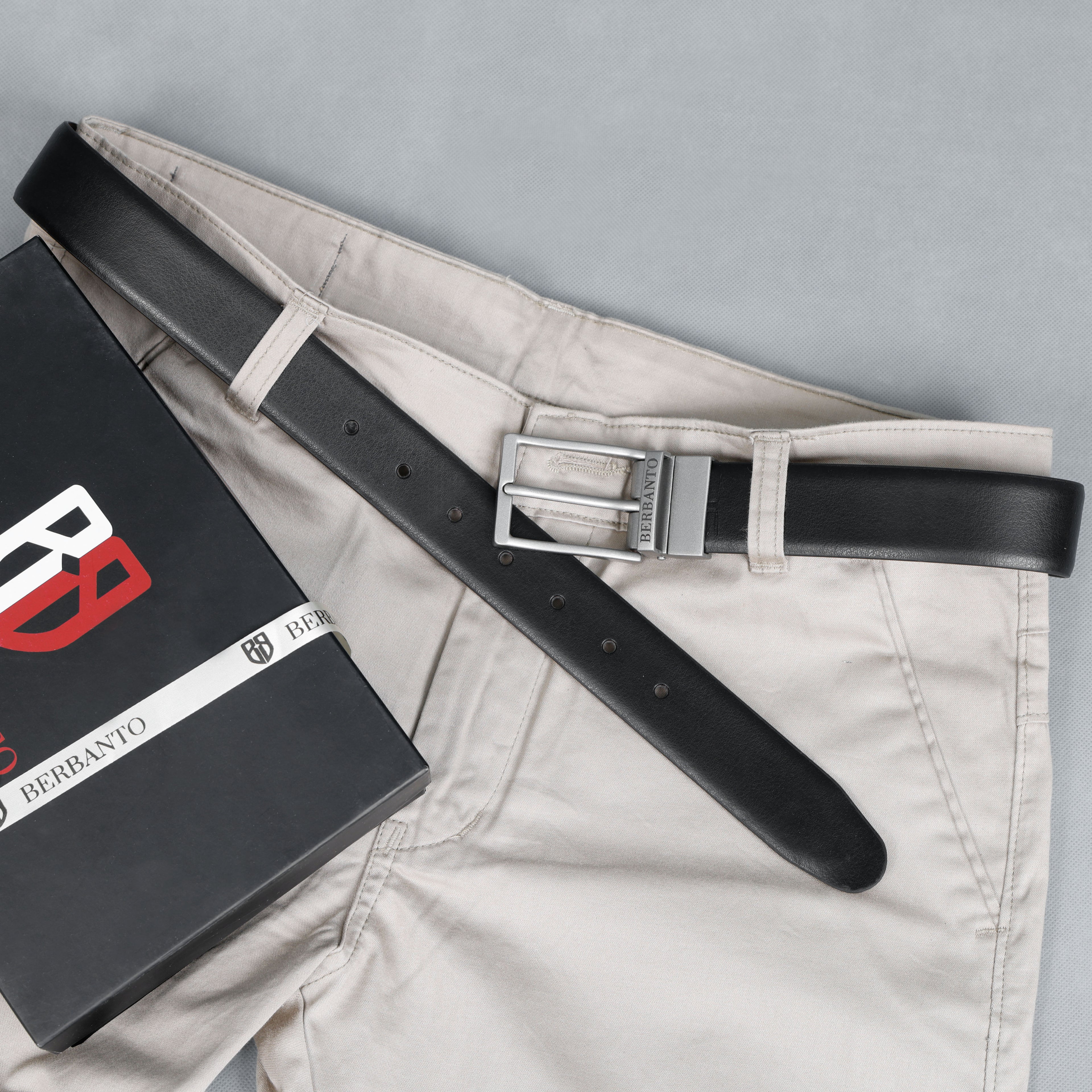 Berbanto Classic Smooth Reversible Belt – Silver Buckle