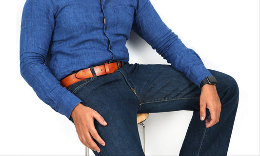 Tan Hand-Painted Leather Belt - Distressed with Antique Buckle